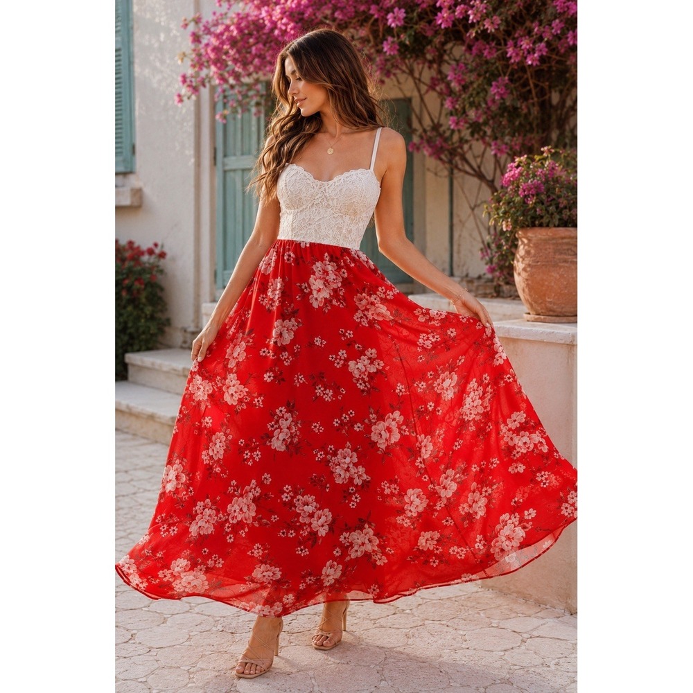 Candies Floral Maxi Dress Lace Corset Front Slit Cottagecore M - Picture 2 of 10